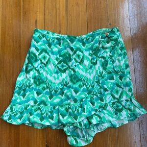 Green Patterned Ruffle Skort